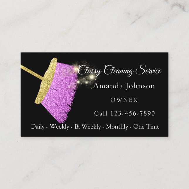 Tarjeta De Visita Servicio De Limpieza Clásica Elegante Chispa Rosa (Anverso)