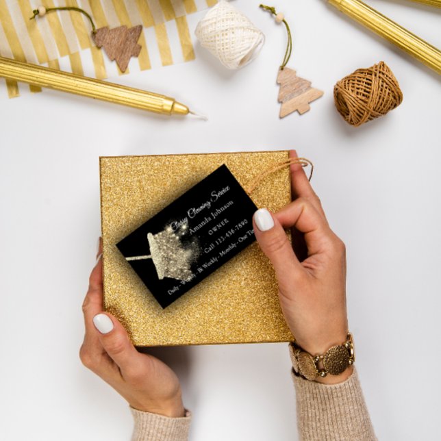 Tarjeta De Visita Servicio De Limpieza Clásica Elegante Sparkly Gold (Classy Cleaning Service Elegant Sparkly Gold Business Card)