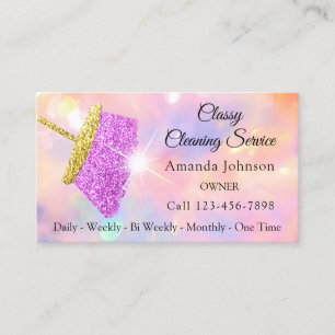 Tarjeta De Visita Servicio De Limpieza Clásica Holograma Rosa Maid