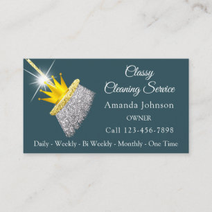 Tarjeta De Visita Servicio De Limpieza Clásica Maid Verde azulado B