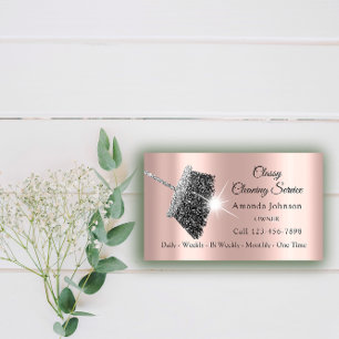 Tarjeta De Visita Servicio De Limpieza Clásica Rosa De Plata Gris