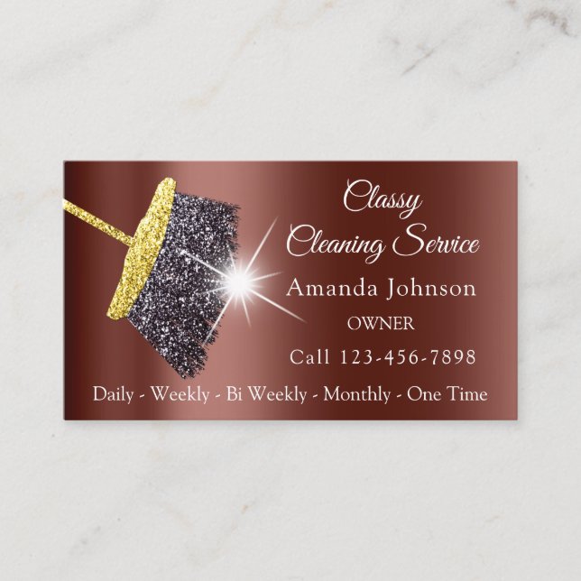 Tarjeta De Visita Servicio De Limpieza Clásica Rosa Maid Gold Brown (Anverso)