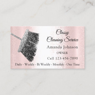 Tarjeta De Visita Servicio De Limpieza Clásica Rosa Plata Gris Rosa