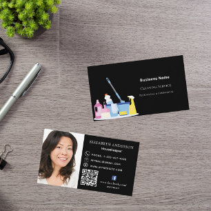 Tarjeta De Visita Servicio de limpieza, código QR negro, prima de fo