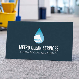 Tarjeta De Visita Servicio de Limpieza Comercial Profesional Azul Os