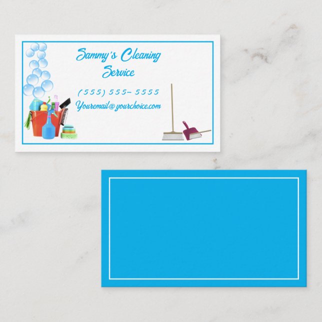 Tarjeta De Visita Servicio de limpieza con limpiadores, cubos y esco (Anverso / Reverso)