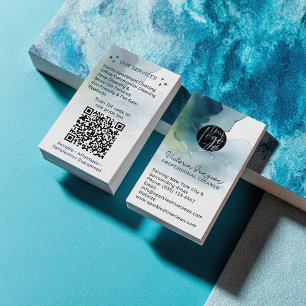 Tarjeta De Visita Servicio de limpieza con tinta de acuarela azul Có