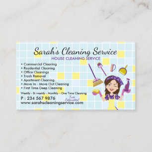 Tarjeta De Visita Servicio de limpieza de Blue Maid Janitorial Girl