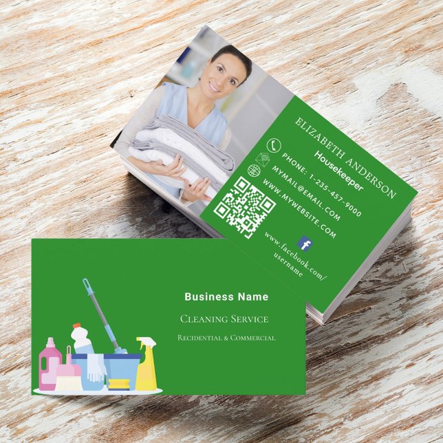Tarjeta De Visita Servicio de limpieza de bosque foto verde código Q (Subido por el creador)