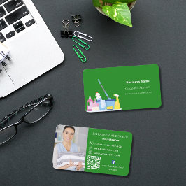 Tarjeta De Visita Servicio de limpieza de bosque foto verde código Q