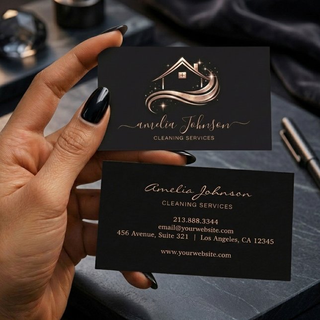 Tarjeta De Visita Servicio de Limpieza de Casa Chic Rose Gold (Subido por el creador)