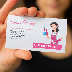 Tarjeta De Visita Servicio de limpieza de casa de criada rosa modern