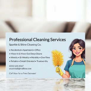 Tarjeta De Visita Servicio de limpieza de casa moderna azul doncella