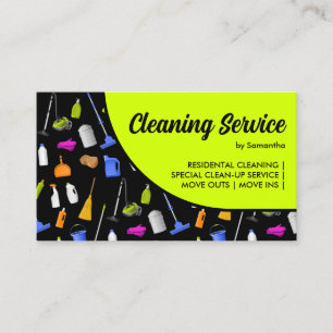Tarjeta De Visita Servicio de limpieza de casa moderno negro verde n