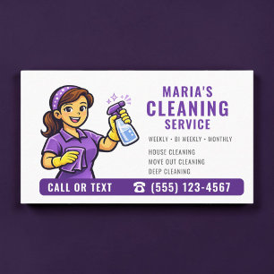 Tarjeta De Visita Servicio de limpieza de casa Purple Maid