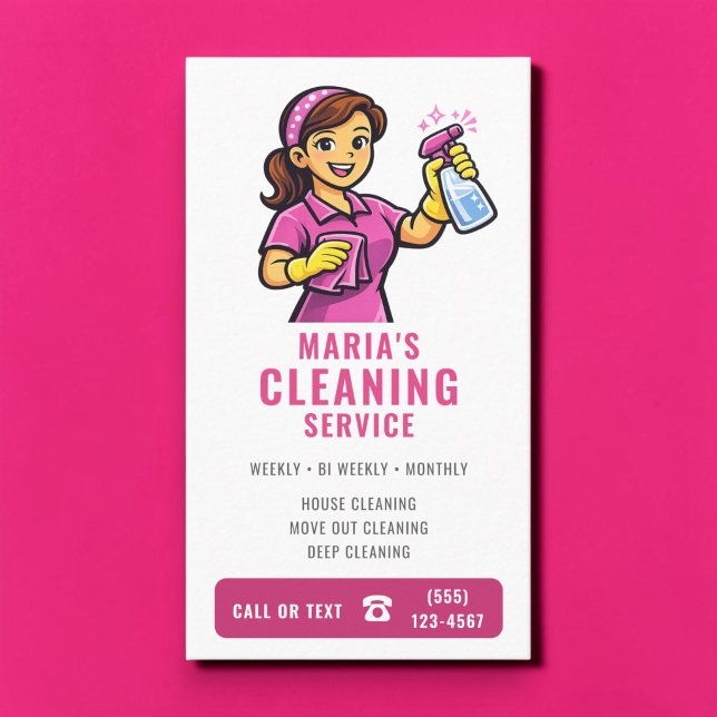 Tarjeta De Visita Servicio de Limpieza de Casa Rosa (Subido por el creador)