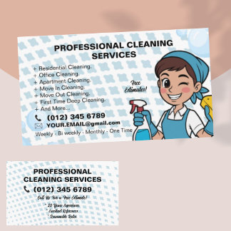 Tarjeta De Visita Servicio de limpieza de casas Blue Maid Janitorial