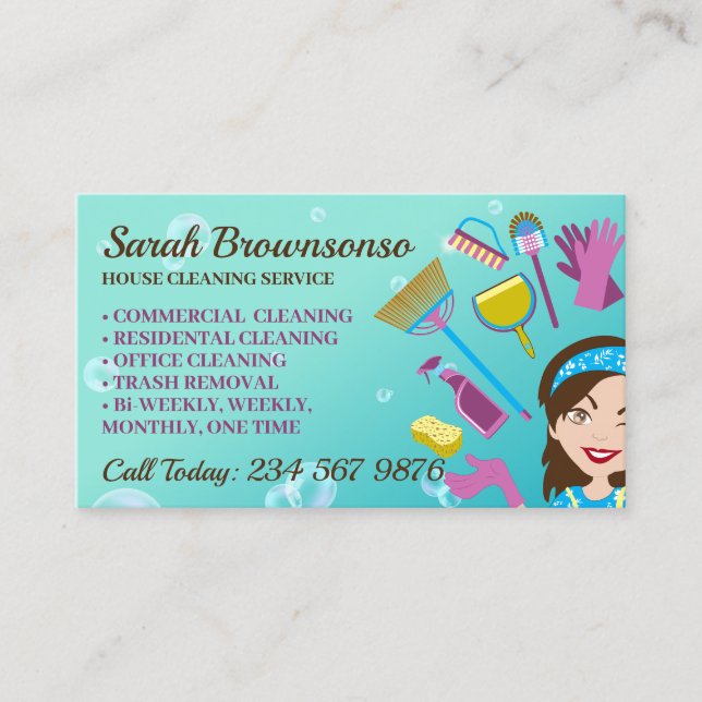 Tarjeta De Visita Servicio de limpieza de casas Bubble Janitorial (Anverso)