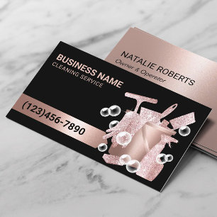 Tarjeta De Visita Servicio de limpieza de casas Burbujas de oro Rosa