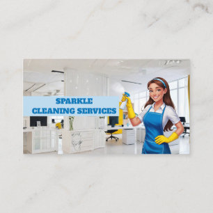 Tarjeta De Visita Servicio de limpieza de casas Cartoon Housekeeper