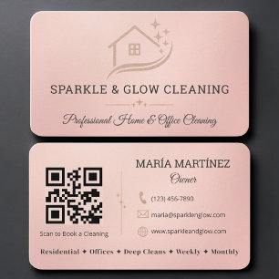 Tarjeta De Visita Servicio de limpieza de casas código QR Rose Gold