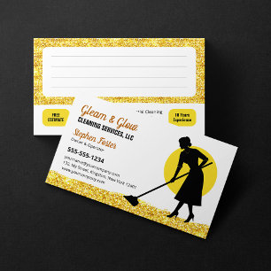 Tarjeta De Visita Servicio de Limpieza de Casas con Brillo de Oro