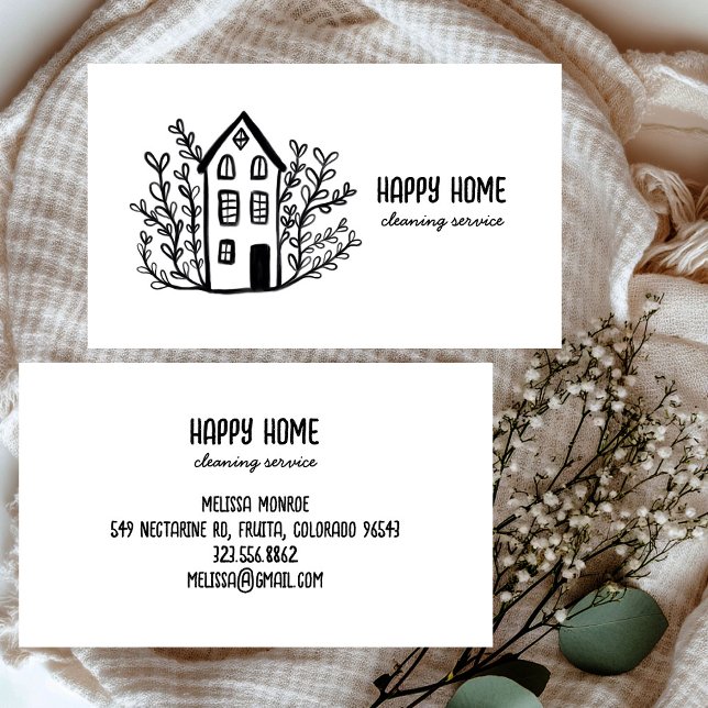 Tarjeta De Visita Servicio de limpieza de casas con doodle dibujado  (House Cleaning Home Services Hand Drawn Doodle Business Card
)