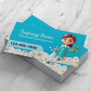 Tarjeta De Visita Servicio de limpieza de casas Daisy Flowers Verde 