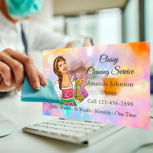 Tarjeta De Visita Servicio de limpieza de casas de clase Purpurina M (Classy House Cleaning Service Maid Glitter Spark Business Card)