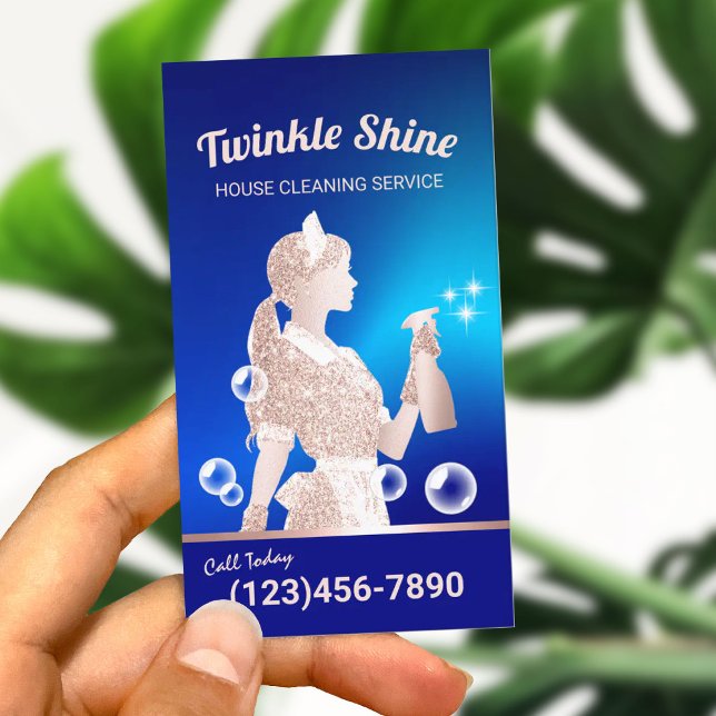Tarjeta De Visita Servicio de limpieza de casas de doncella azul (Subido por el creador)