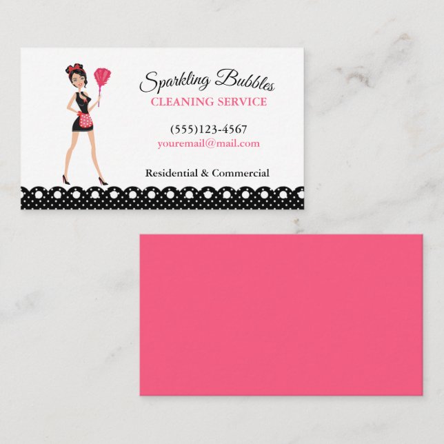 Tarjeta De Visita Servicio de limpieza de casas de doncella de Polka (Anverso / Reverso)