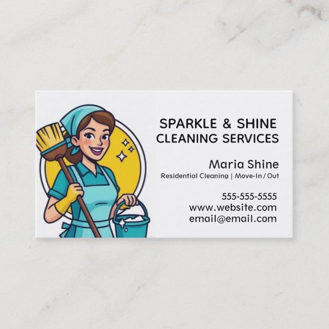 Tarjeta De Visita Servicio de limpieza de casas de doncella turquesa (Anverso)