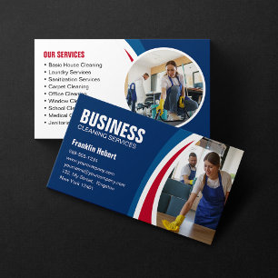 Tarjeta De Visita Servicio de limpieza de casas de limpieza azul y r