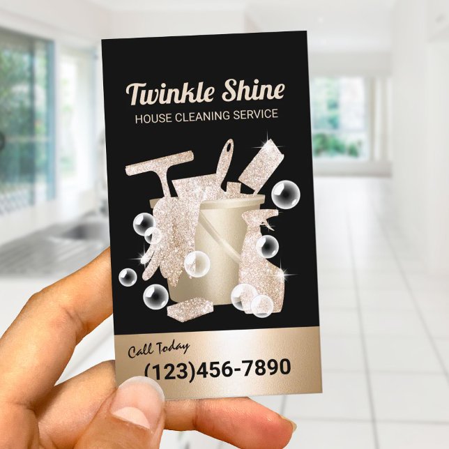 Tarjeta De Visita Servicio de limpieza de casas de oro moderno (Subido por el creador)