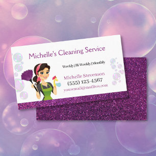 Tarjeta De Visita Servicio de limpieza de casas de Purpurina morado 