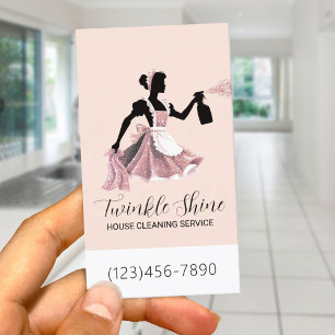 Tarjeta De Visita Servicio de limpieza de casas Elegante Rubor Pink