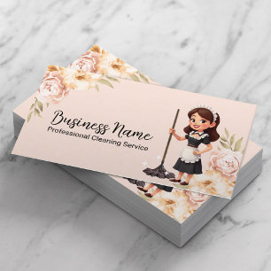Tarjeta De Visita Servicio de limpieza de casas Floral Cute Maid