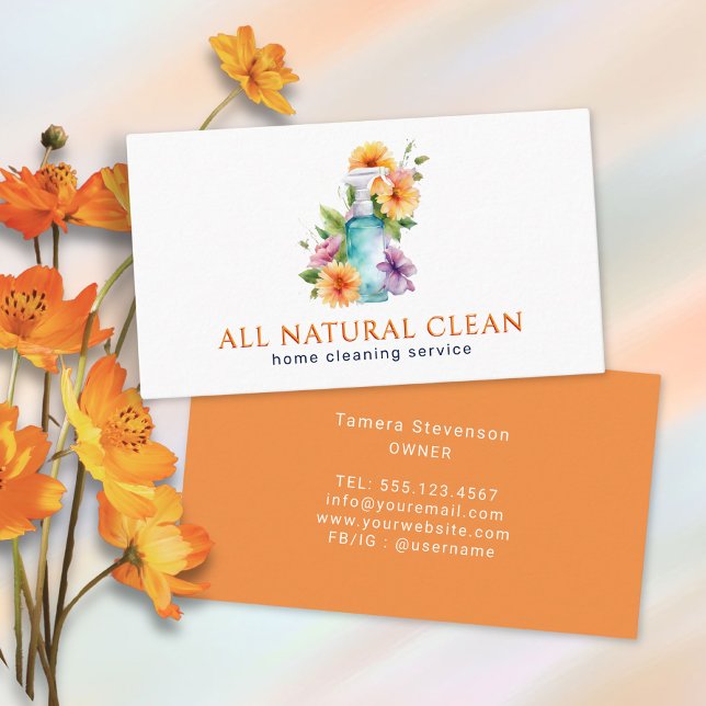Tarjeta De Visita Servicio de limpieza de casas Floral natural (Subido por el creador)