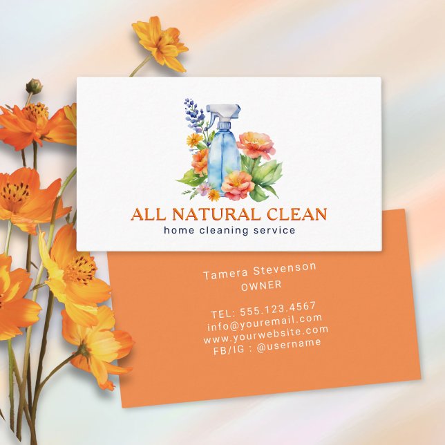 Tarjeta De Visita Servicio de limpieza de casas Floral natural (Subido por el creador)