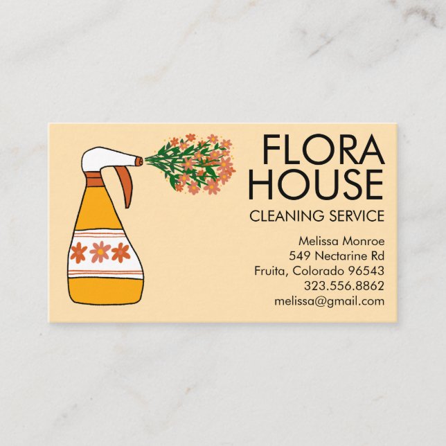 Tarjeta De Visita Servicio de limpieza de casas florales Botella de  (Anverso)