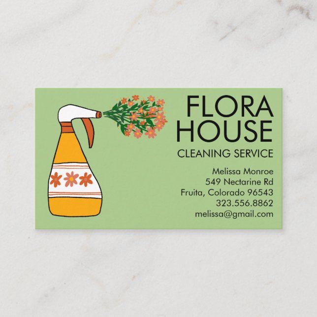 Tarjeta De Visita Servicio de limpieza de casas florales Botella de  (Anverso)