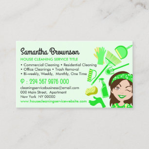 Tarjeta De Visita Servicio de limpieza de casas Green Clean Girl
