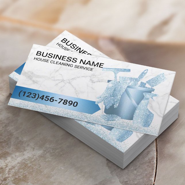 Tarjeta De Visita Servicio de limpieza de casas Mármol azul moderno (Subido por el creador)