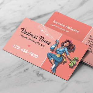 Tarjeta De Visita Servicio de Limpieza de Casas Masculinas Retro Ros