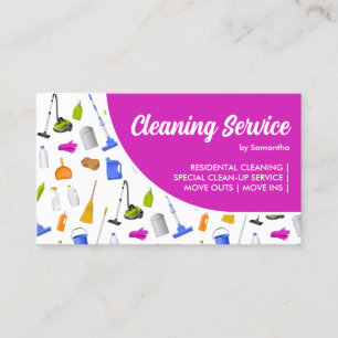 Tarjeta De Visita Servicio de limpieza de casas modernas rosadas