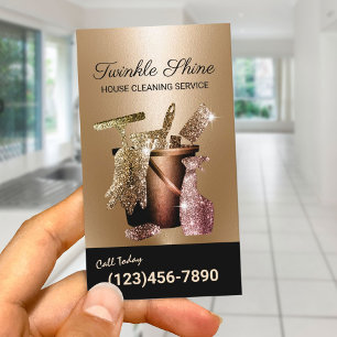 Tarjeta De Visita Servicio de limpieza de casas moderno oro