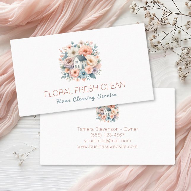 Tarjeta De Visita Servicio de limpieza de casas particulares Floral (Subido por el creador)