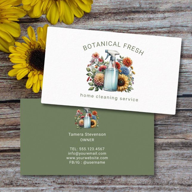 Tarjeta De Visita Servicio de limpieza de casas particulares Floral (Subido por el creador)