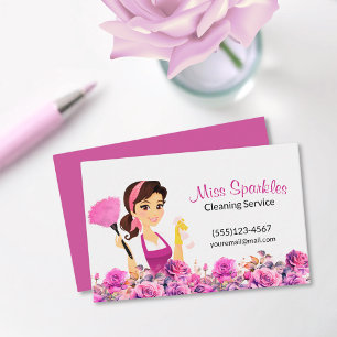 Tarjeta De Visita Servicio de limpieza de casas pequeñas moradas