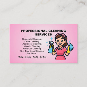 Tarjeta De Visita Servicio de limpieza de casas Pink Maid Janitorial
